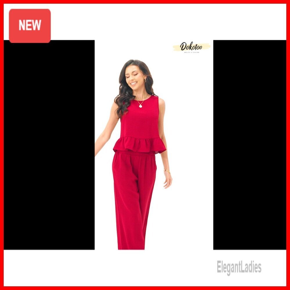 Polyester Wide Leg Pant Set with Elastic Waist, Sleeveless Top, XXL - Picture 7 of 7